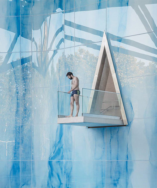 geometric pools & plant-covered walls define BORD's aquaticum water park in hungary