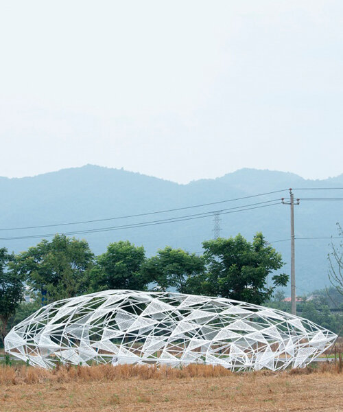 dream installation by penda assembles lace-like patterns out of welded metal